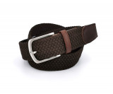 Ceinture Cuir et Élastique Tressé - Marron Foncé